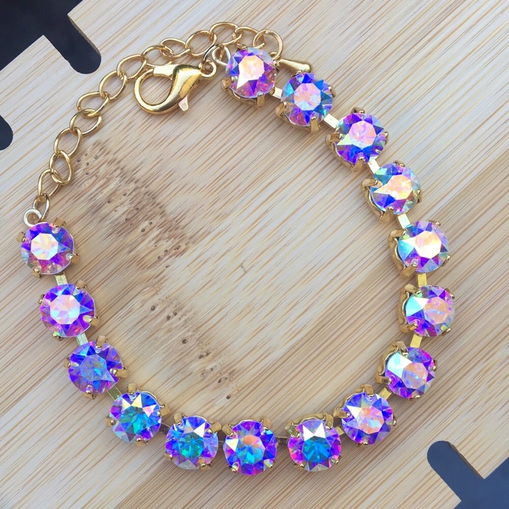 Aurora Borealis + Gold Crystal Tennis Bracelet - Picture 10 of 16